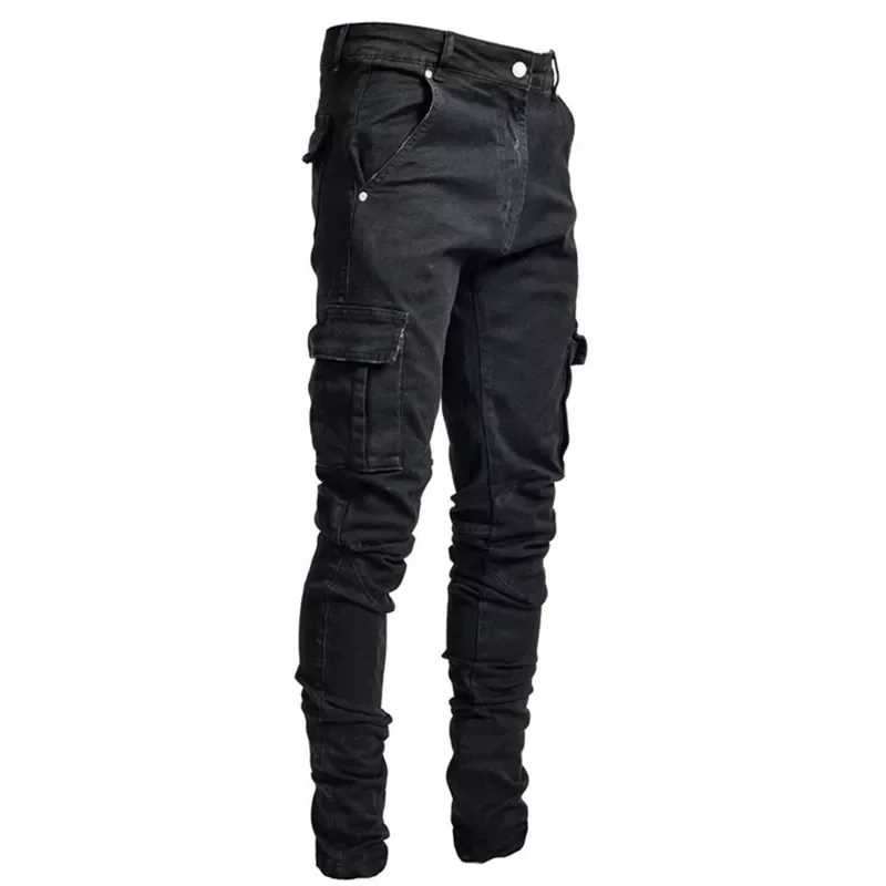 NEW Pocket Cargo Jeans Men New Fashion Denim Pencil Pants Jeans Men Pants Casual Cotton Denim Trousers Side Pockets Cargo