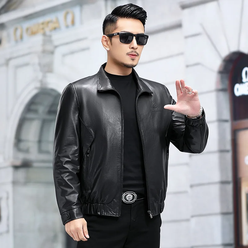 

Куртка мужская короткая из воловьей кожи, мотоциклетная верхняя одежда с отложным воротником, черный цвет