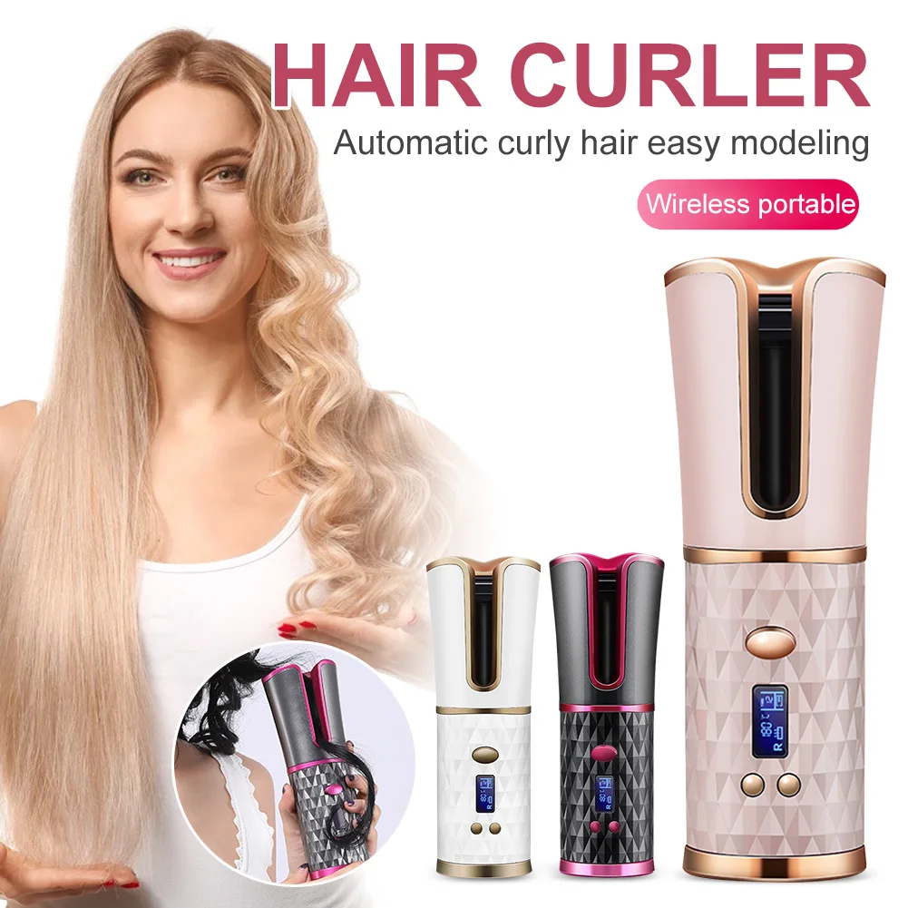 

Automatic Hair Curler Cordless Electric Curling Iron LCD Display Adjustable Temperature Hair Curls Styling Tool for Home Travel