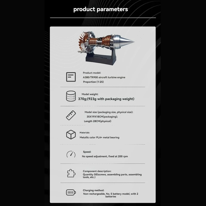 TR900/A380 Mini Turbofan Engine Model 1:25 Science Experiment Jet Airplane 3D Printed Toys Gift