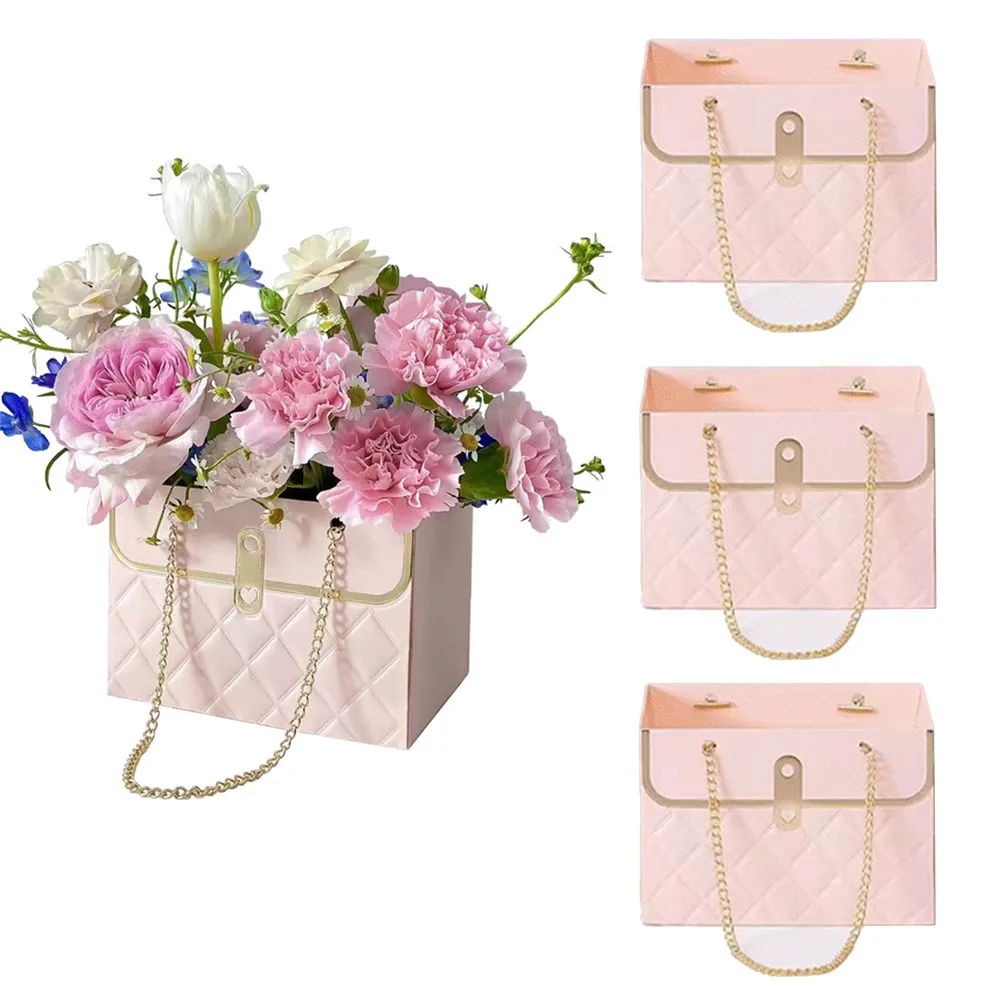 

4PCS Paper Flower Gift Bags Box with Handle Carry Package Gift Case for Valentines Day Wedding Birthday Graduation Party Decor