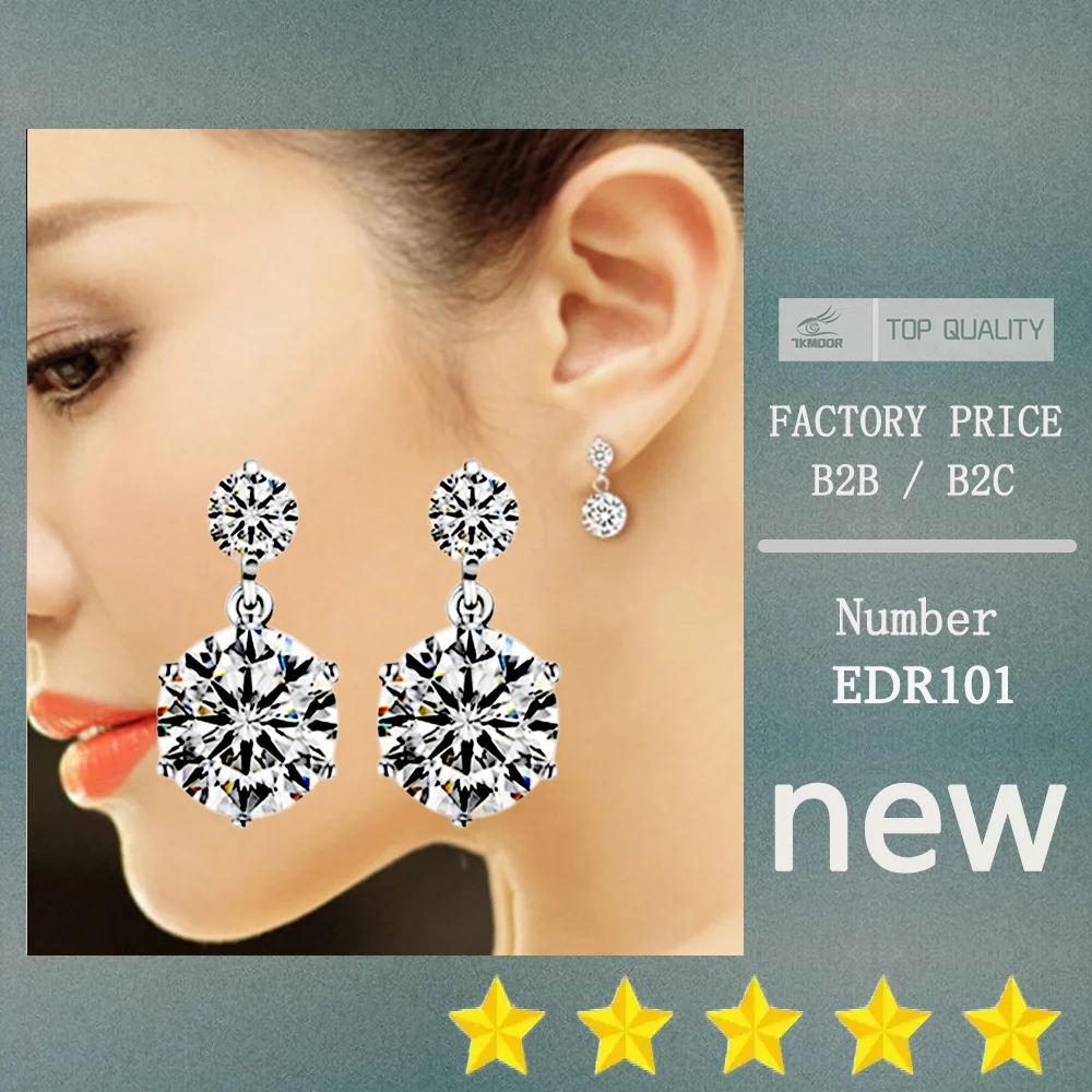 

Women's Twin Shiny Zircon Earrings Temperament Extravagant Luxury Sterling Silver Hypoallergenic Pendant Female Wedding Earrings