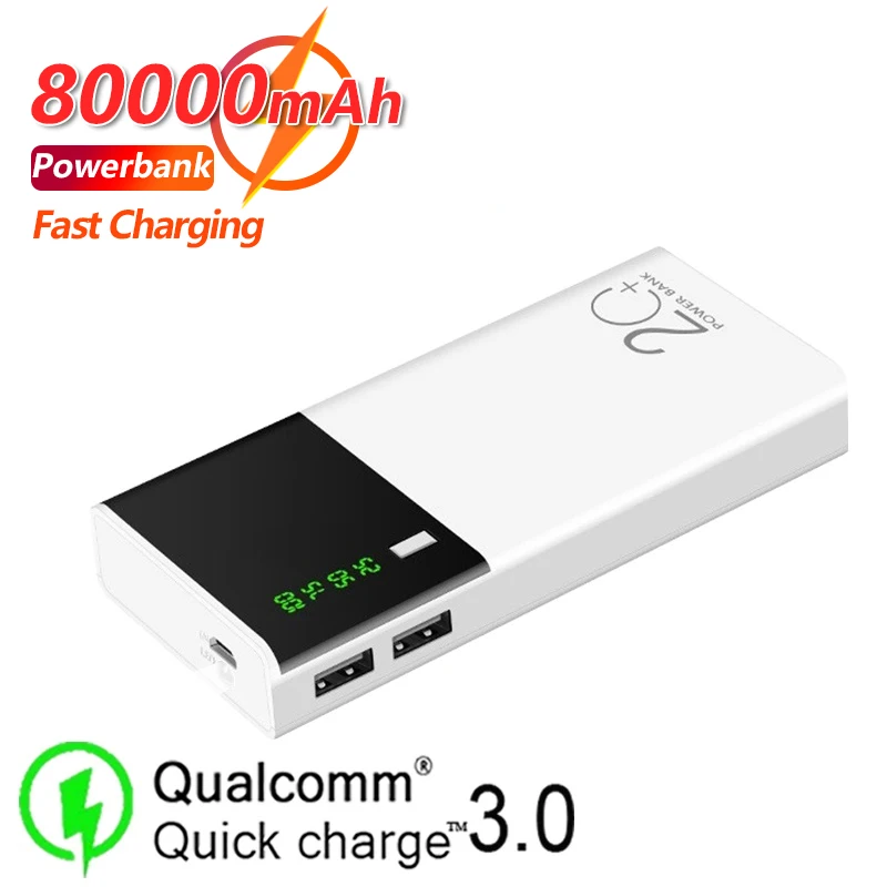 

2023 New Original 80000mAh Power Bank Large Capacity Digital Display Dual USB Fast Charging Mobile Power Bank for Mobile Phone
