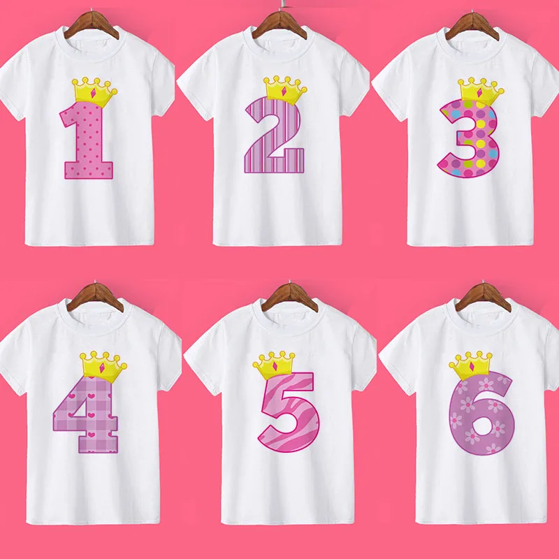 

Crown Birthday Number 1 2 3 4 5 6 7 8 Print Shirt Birthday Party T-Shirt Wild One Tee Girls T-shirt Gift Girl Fashion Tops