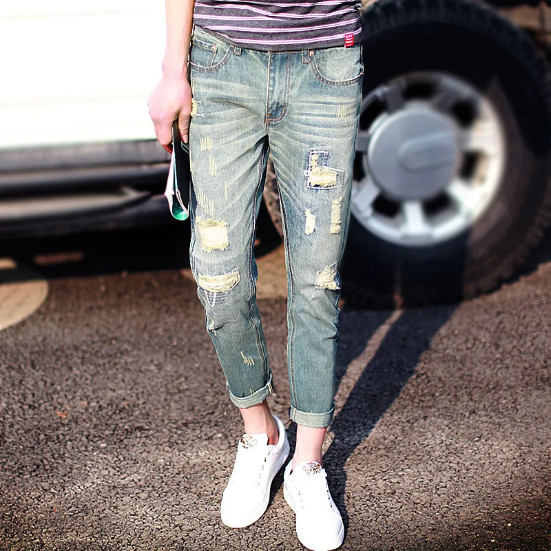 

Wholesale 2022 Denim Jeans Men's Summer Style Korean Style Trendy Slim Feet Men's Loose Straight Harem Pants Ankle Length Pants