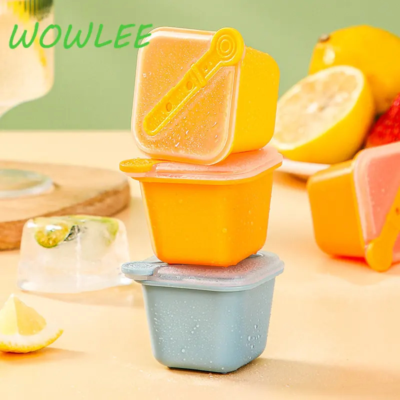 

6Pcs/set Square Ice Cube Maker Bar Party Ice Hockey Mold Popsicle Mould with Lid Ice Cube Tray Box Quick Freezer Ice Cream Tools