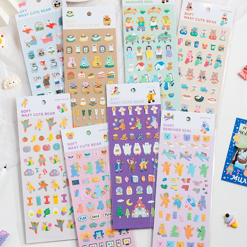 

8 Pcs Set Cute Bear Waterproof Stickers for Idol Album Card Collect Book Decorative DIY Scrapbooking Deco Stickers Stationery