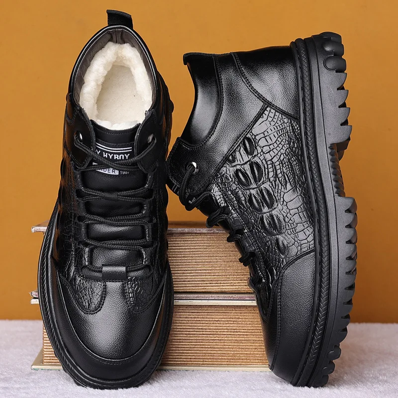 

Wool snow cotton shoes high top leather shoes, men's shoes leather plush cotton boots winter shoes, thick soles winter new style