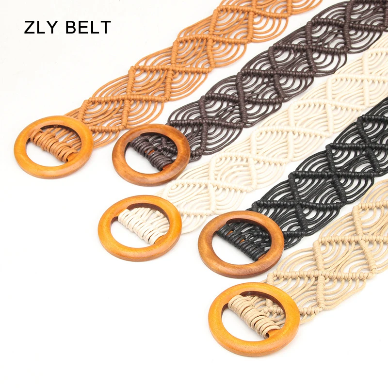 ZLY 2023 New Fashion Belt Women Waistband Wax Cord Woven Round Buckle Vintage Coat Jeans Casual Solid Style Brand Knitted Belt