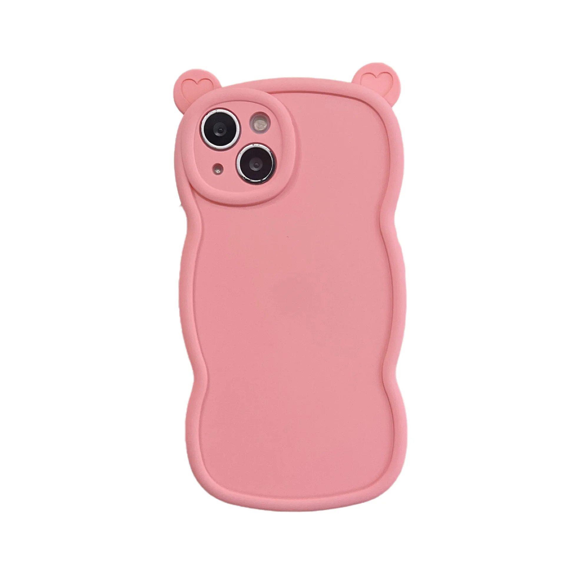 Lovely Solid Color 3D Bear Ear Liquid Silicone Phone Case For IPhone14 13 12 11 Pro X/XS XR Soft Shell  TPU Protective Cover