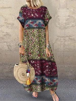 vintage womens maxi dress summer fashion ladies printed sundress casual short sleeve vestidos female high waist robe 2022
