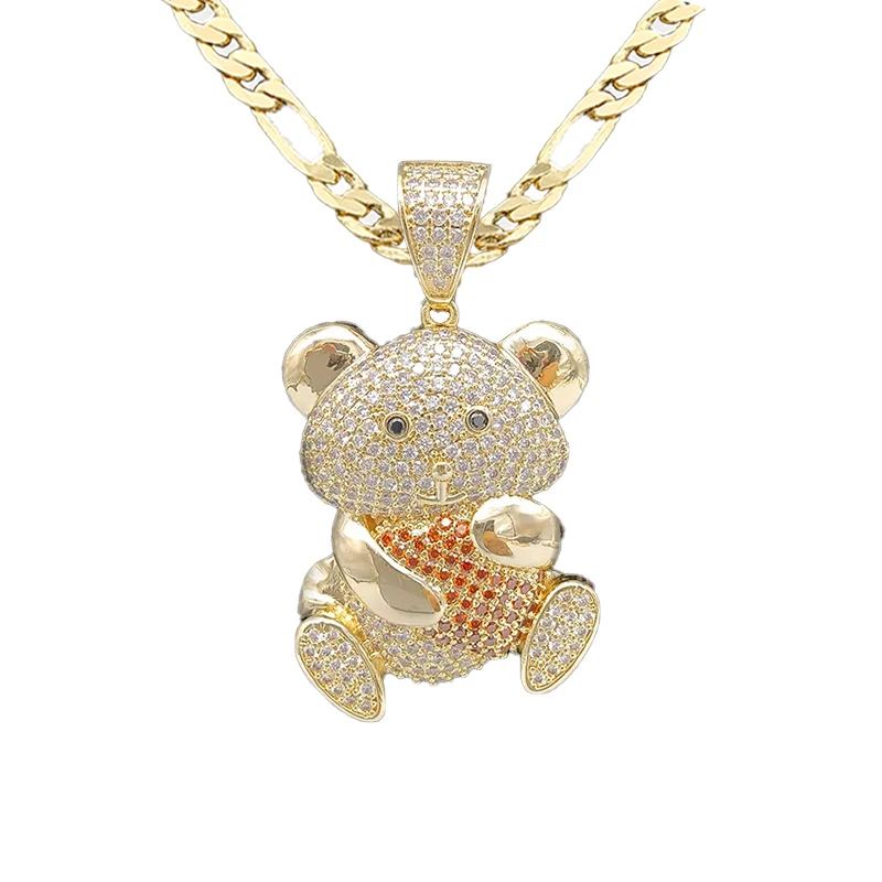 Wholesale Copper Zirconia Zircon Men And Women 14K Gold Plated Bear Charm Shape Diy Jewelry Hip Hop Pendant 4 buyers