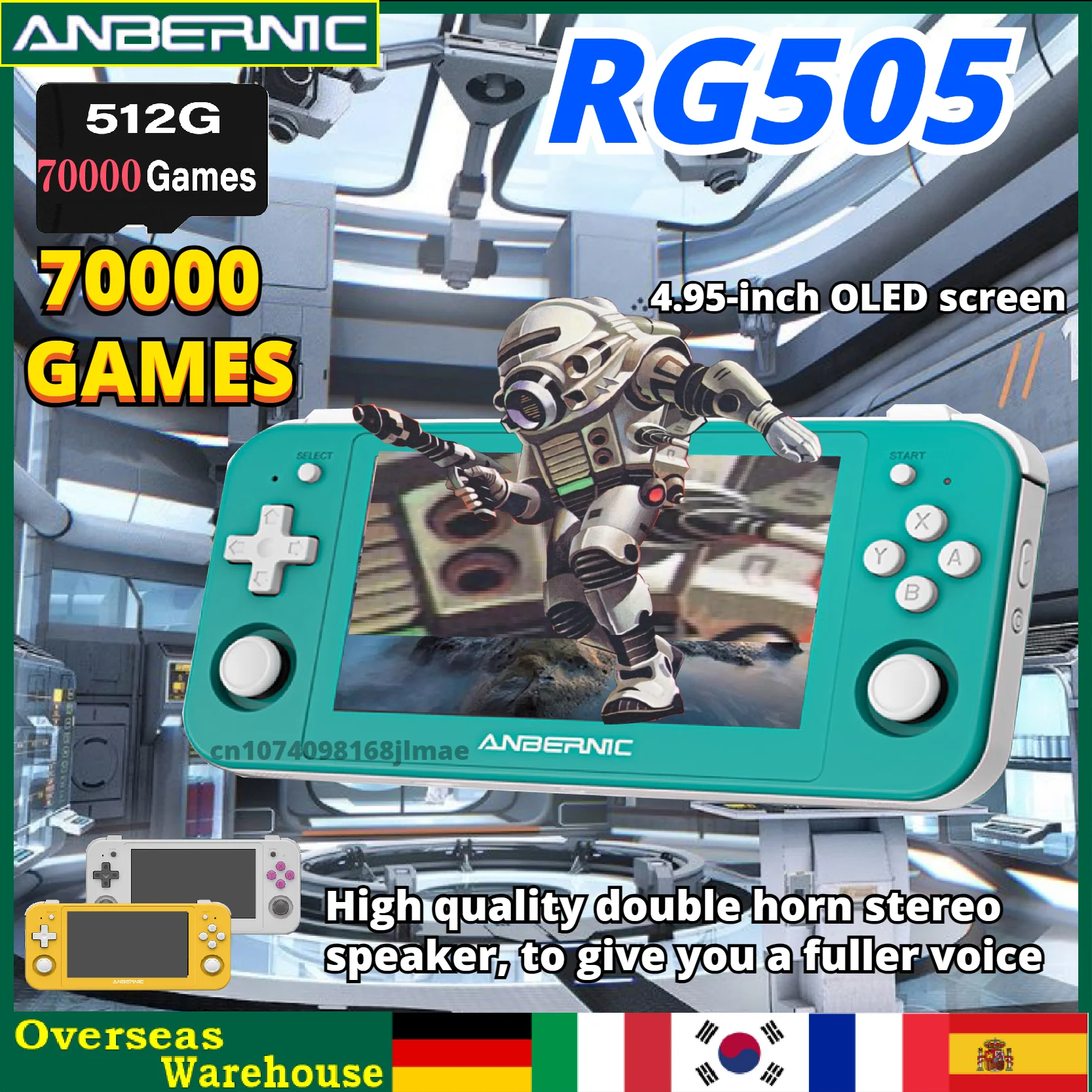 

Hot 512G ANBERNIC RG505 New Handheld Game Console 4.95-INCH OLED Touch Screen Android 12 System Unisoc Tiger T618 450 PSP Games