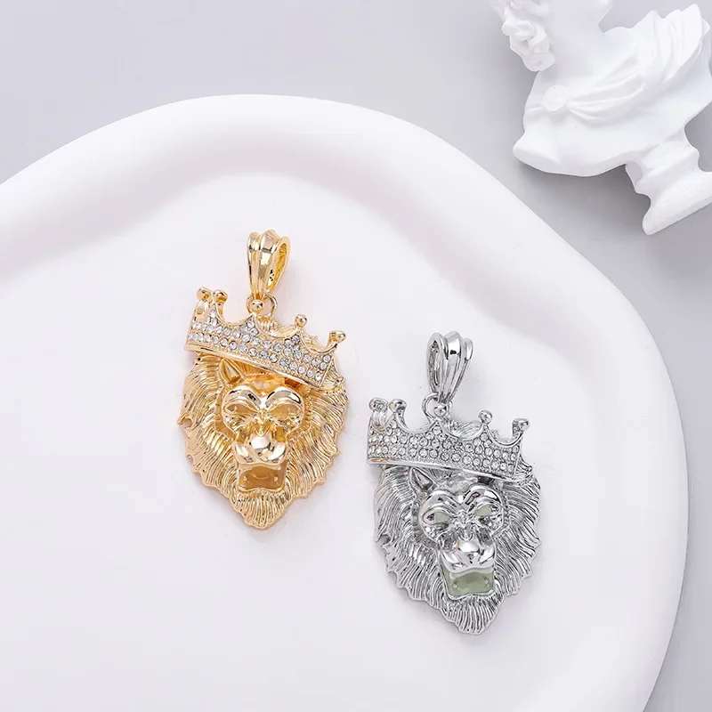 Модное ожерелье с полным бриллиантом креативная корона голова льва кулон