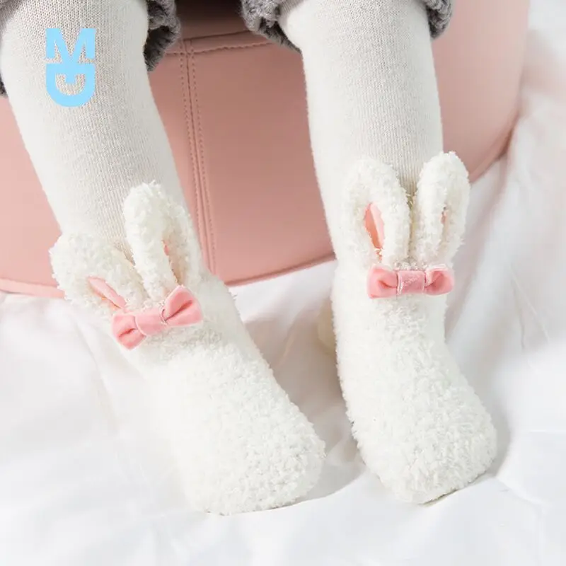 

New Cute Rabbit Coral Fleece Baby Sock Soft Autumn Winter Warm Plush Infant Toddler Sock Solid Color Bowknot Kid Girl Boy Socks