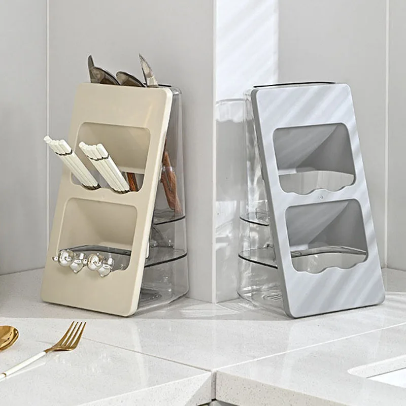 

Desktop Cutlery Holder Kitchen Chopsticks Fork Knife Spoon Storage Rack 3 Layers Table Setting Drain Basket Kitchen Organizer