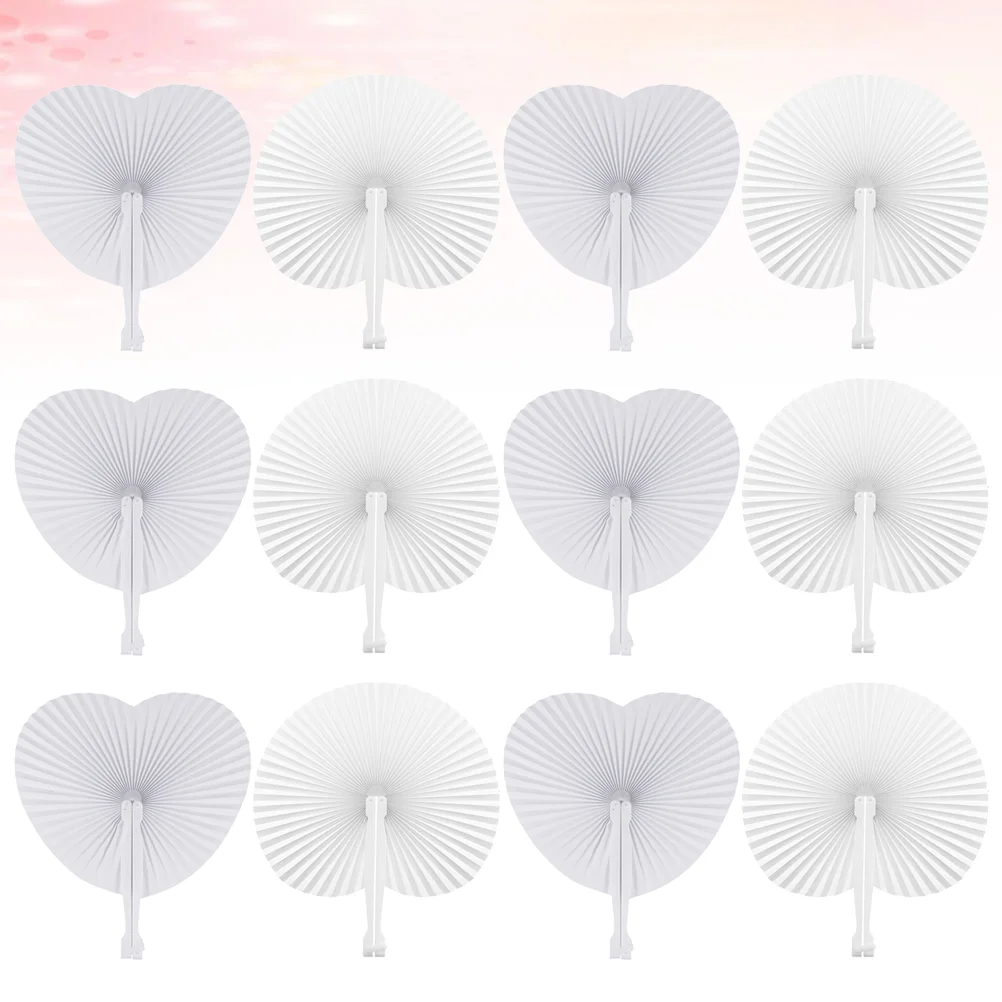 

12 шт. белый складной Ручной Веер без рисунка, Круглый веер в форме сердца, подарок на фестиваль вечерние вечеринку, подставка для рисования «...