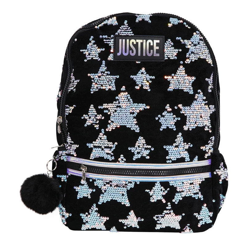 

Girls 17" Laptop Backpack Backpack Black Sequin Stars