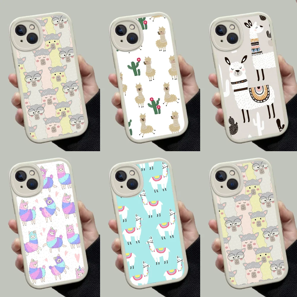 Мягкий силиконовый чехол 3Q с рисунком Альпака для iPhone 15 Plus 14 13 12 11 X XS XR Pro Max Mini 8 7