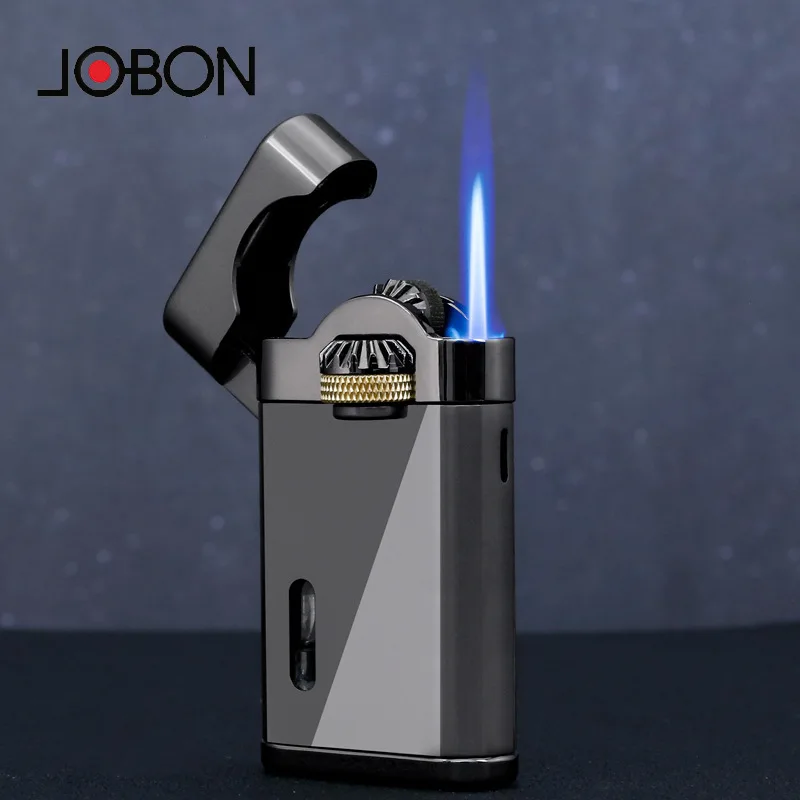 

New JOBON Mechanical Metal Butane Gas Lighter Outdoor Windproof Gear Linkage Ignition Blue Flame Torch Portable Cigar Lighter