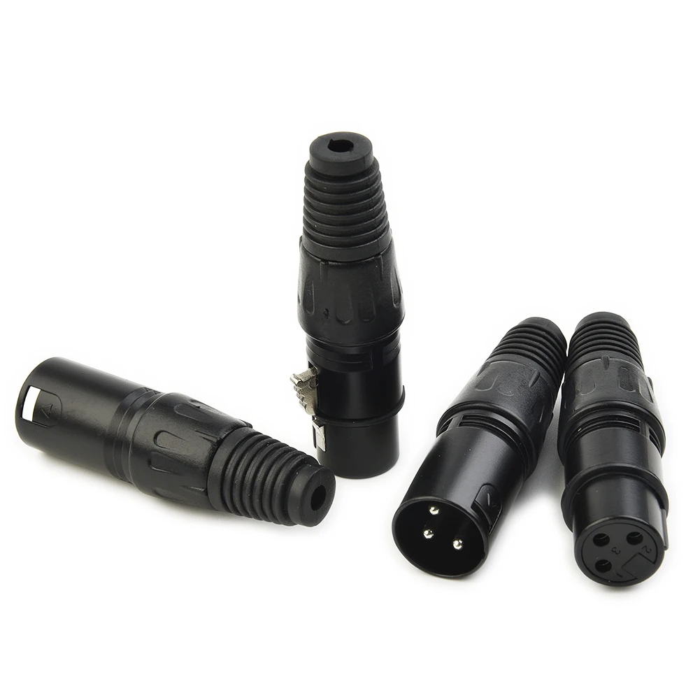 

1.5 X 6.7cm Microphone Audio Cables Plug Connectors 10 Pairs 3 Pin Black MIC Male & Female Plastic Replacement