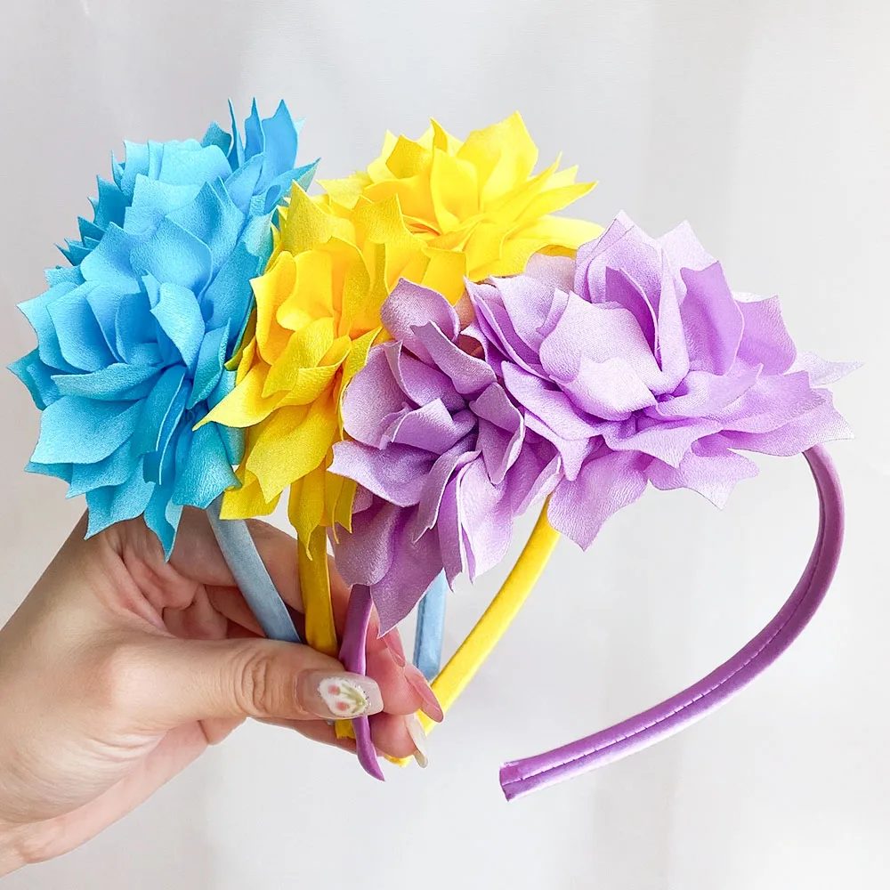 

3.7 Inch Big Flower Headband Hair Band for Children Girls Solid Handmade Hair Hoop Grosgrain Ribbon Baby Hair Accessories Gifts