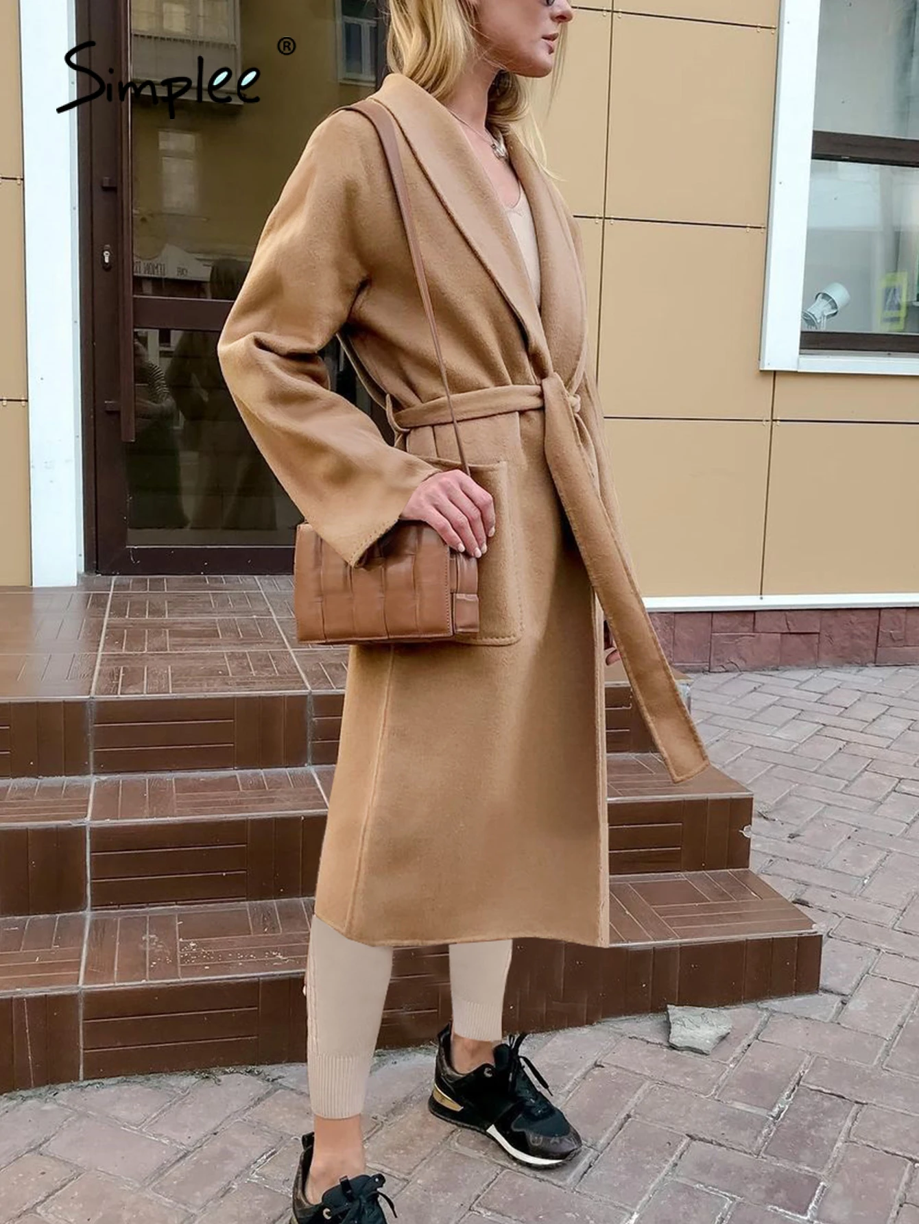 

Simplee Classic za straight shawl collar women autumn coat Elegant long sleeve pocket winter coats Casual fashion long jacket