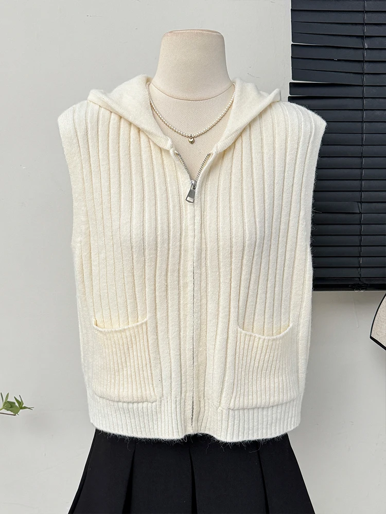 Ретро однотонный свитер с капюшоном жилет модный вязаный кардиган на молнии