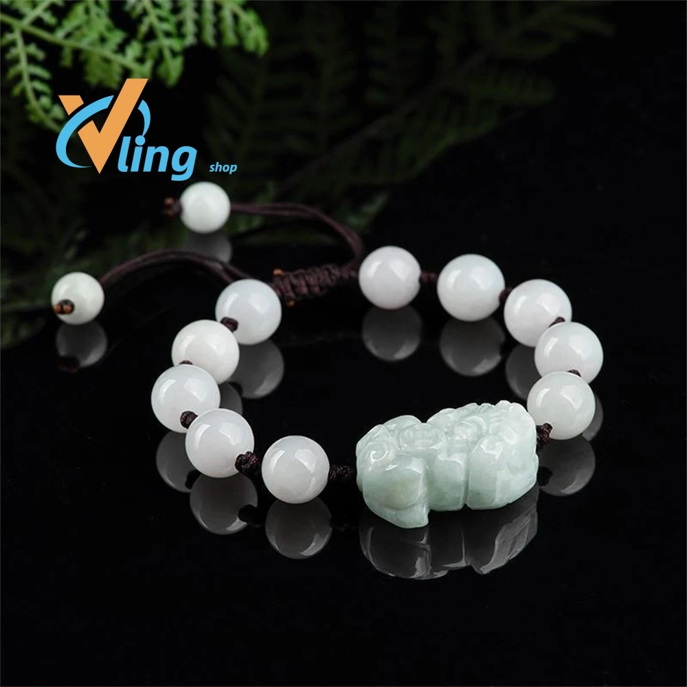 

Natural Jade Burma Emerald 10mm Bead Pixiu Bracelet Adjustable Bangle Jewellery Fashion Accessories Hand-Carved Woman Customized