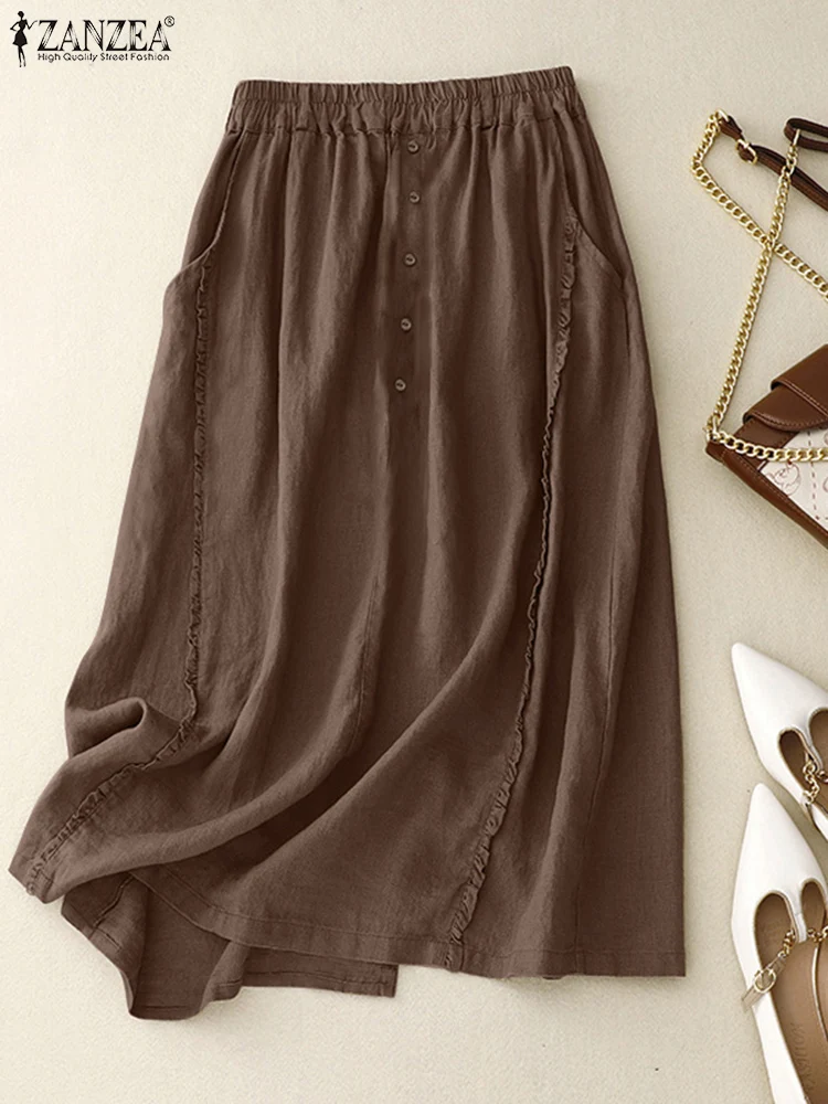 Модные хлопковые юбки 2024 ZANZEA винтажные женские осенние повседневные свободные с