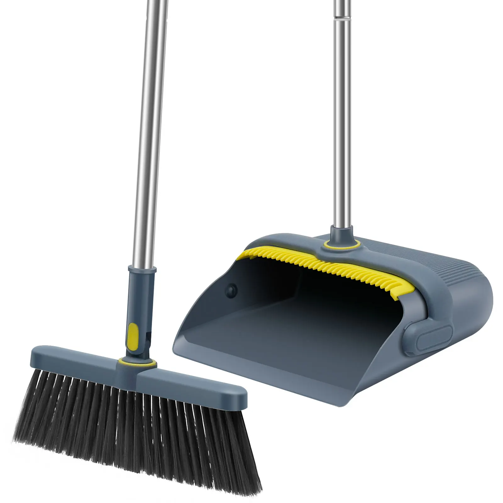 

L Broom and Dustpan Set with Adjustable Long Handle 180° Rotating Broom Dustpan Combo Upright Standing Sweeper Dustpan Set with