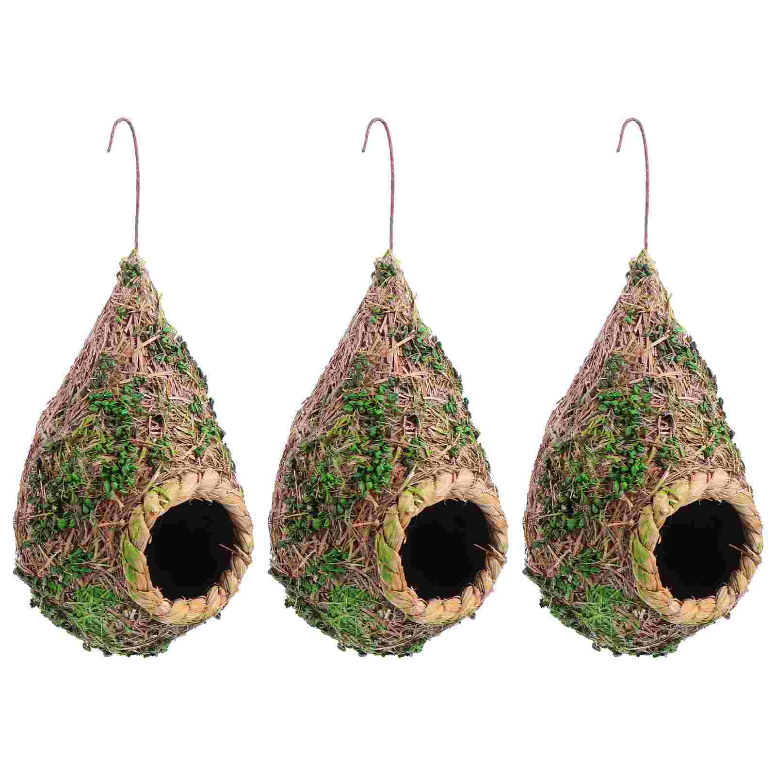 

3 Pcs Hand Decor Bird Hanging Bed Home Décor Birdhouse Outdoor Decor Hanging Bird House Pocket Simulation Straw Bird's Nest