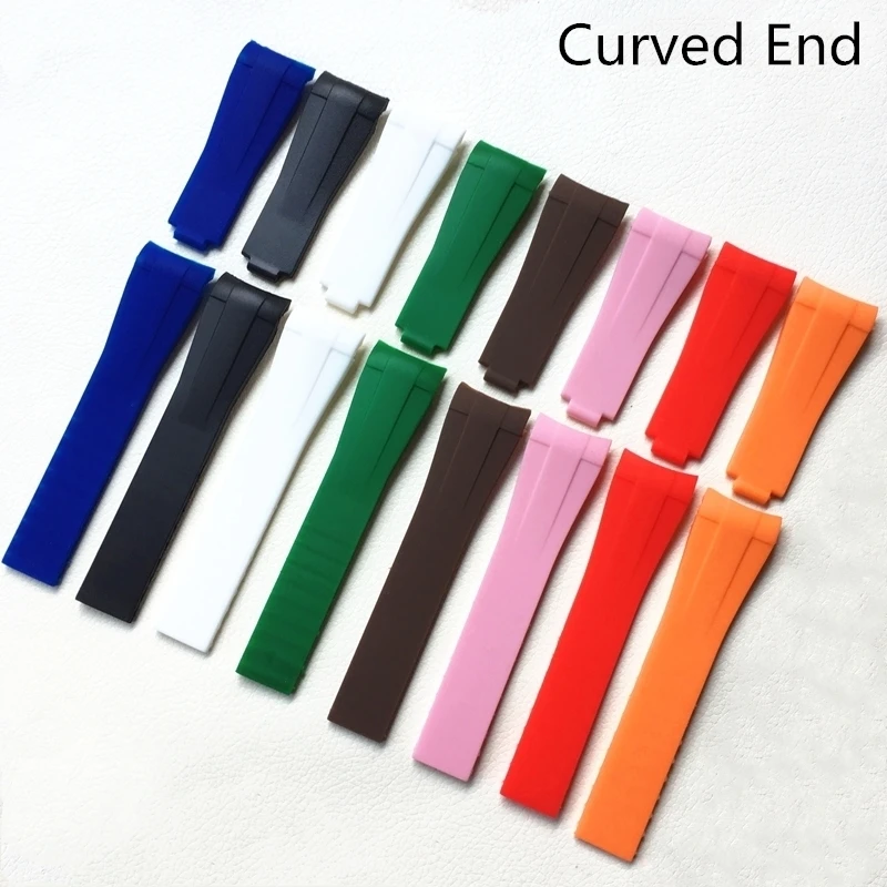 

Quality 20mm R Blue Red Green Black White Orange Pink Brown Soft Rubber Watchband For ROLE Daytona Submarine GMT Watch Strap