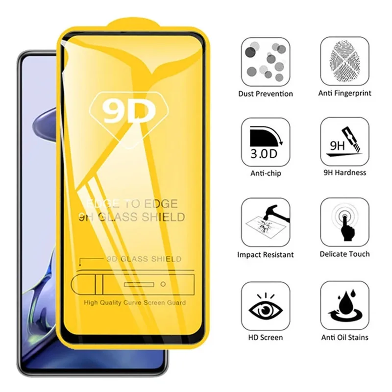 9D Full Tempered Glass For Xiaomi Redmi Note 10 Pro 11 12 9 8 9s 10s 11s 12T 12 Lite 11T Mi 10T Poco X5 X3 F3 Screen Protector