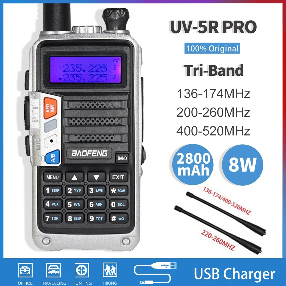 

Tri-Band Walkie Talkie Baofeng UV-5R Pro Power 8W 128 Channels Two Way Radio UV 5R Upgrade Amateur CB Ham Radio FM Transceiver