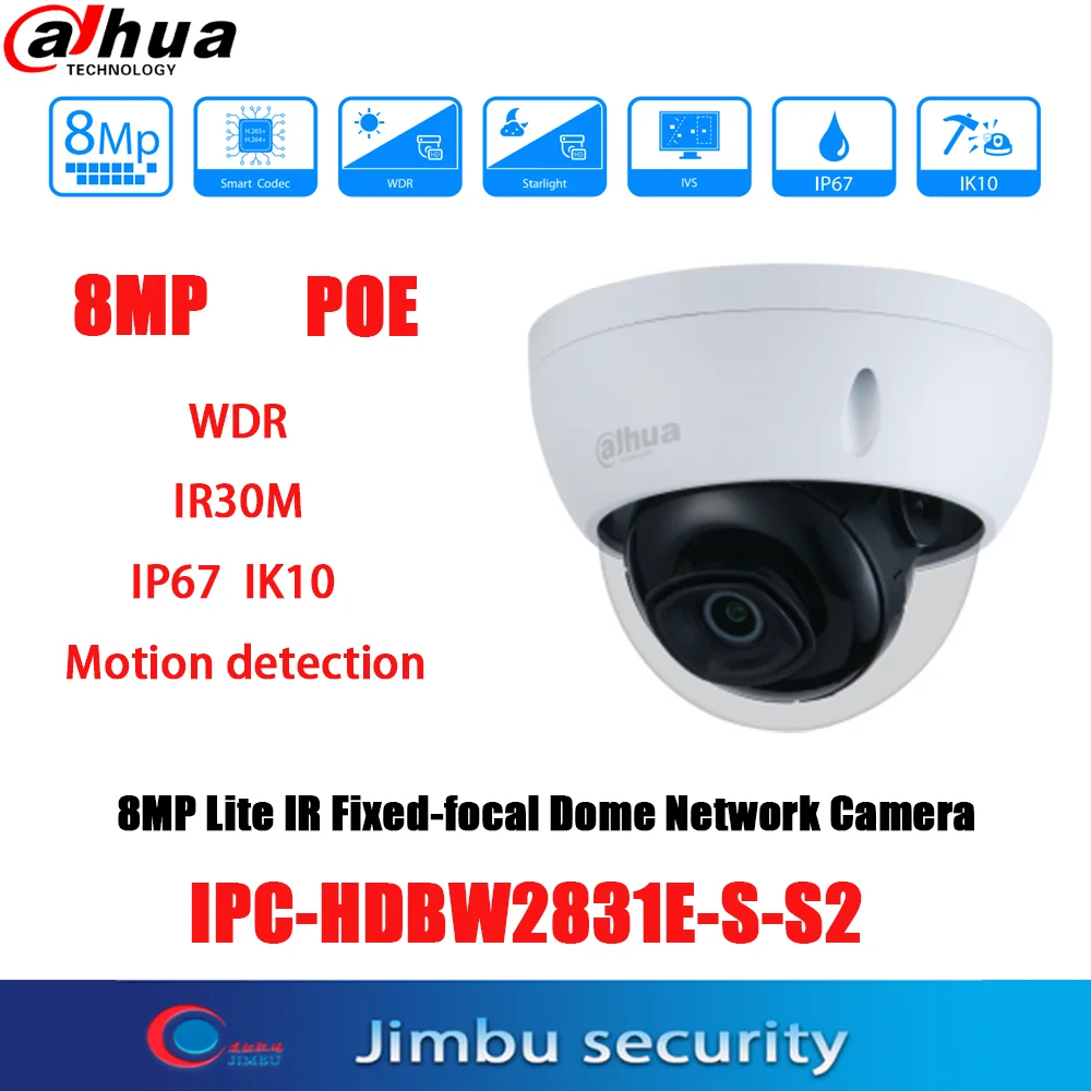 

Dahua IPC-HDBW2831E-S-S2 8MP 4K POE iptv Camera Starlight IR30M IVS H.265+ Motion Detection IR Fixed-focal Dome Network Camera