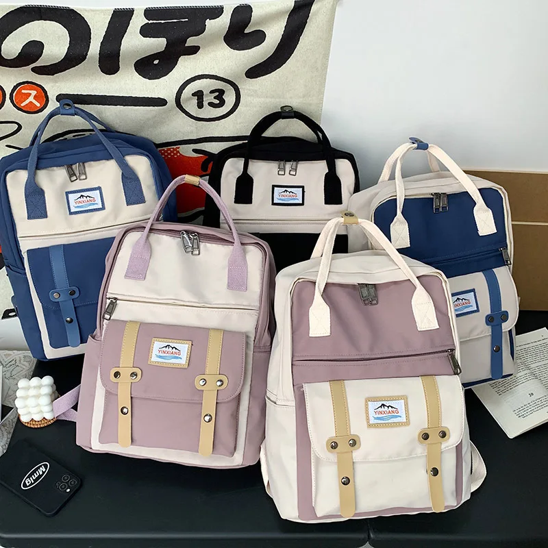2022 Preppy Backpack Women Waterproof Candy Colors Backpacks Fancy College High School Bags for Teenage Cute Travel Rucksack