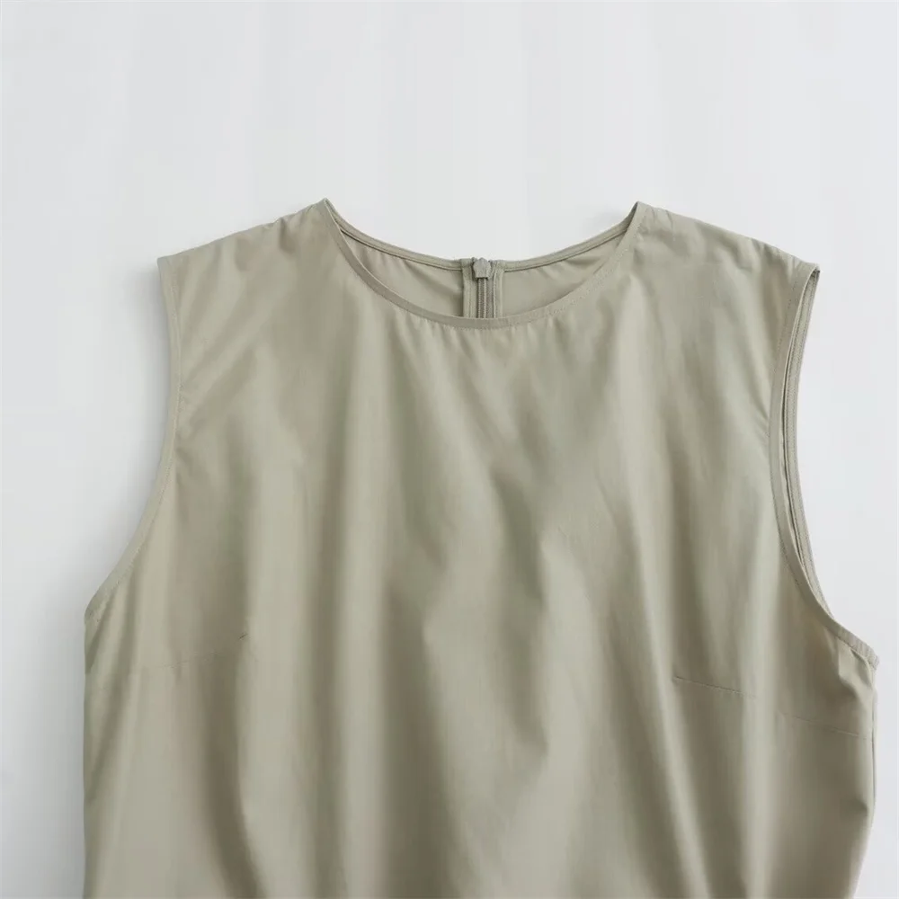 Женское платье с драпировкой Zarb длинное миди без рукавов круглым вырезом и