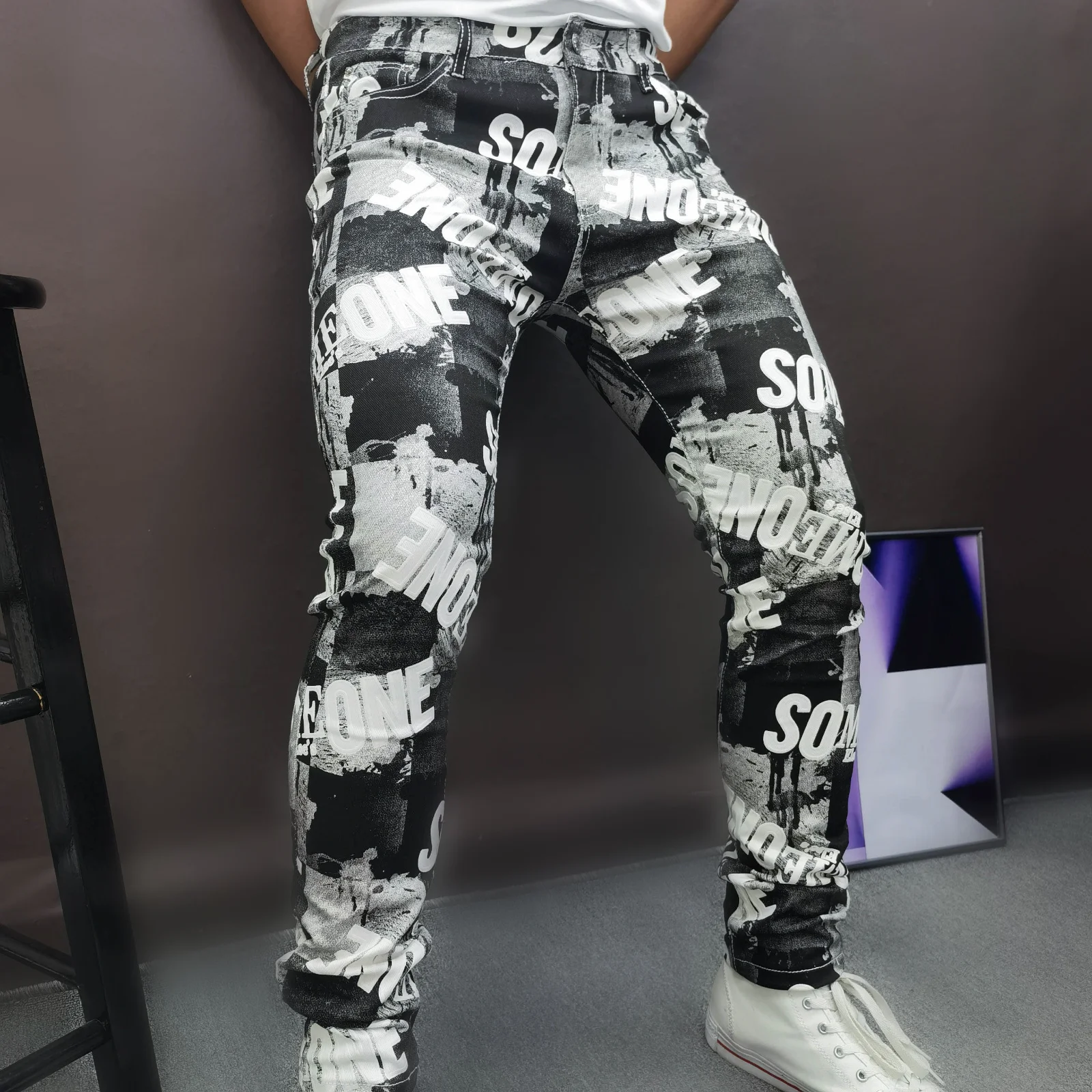 

Hop Hip Party Denim Pant Fashion Letter Digital PrintBlack Jeans Men Designer Jean Four Season Skinny Jeans Men Moda Hombre 2022