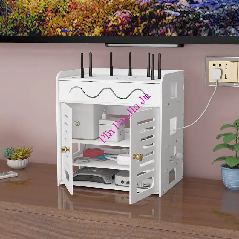 

On Desk Top Plug Board Brackenewt Cable Storage Organizer 2 Function Wireless Wifi Router Storage Box Panel Shelf Wall Hanging