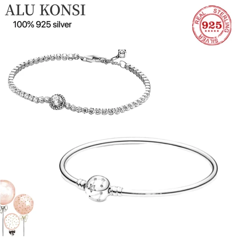 

2021 new serie fit Original pan Bracelet for Women 100% 925 Sterling Silver Snake Chain Bangle Charms DIY high quality Jewelry