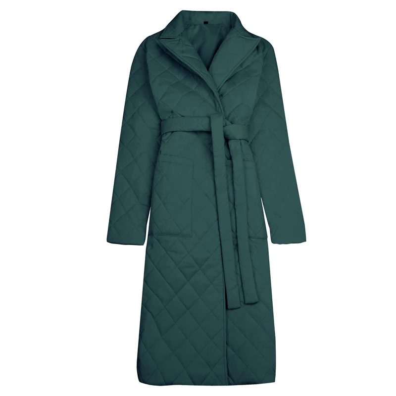 Long Down Coat Women Winter Jacket Oversized Parka Sashes Pockets Tailored Collar Casual Coat Female Long Sleeve Outerwear Warm
