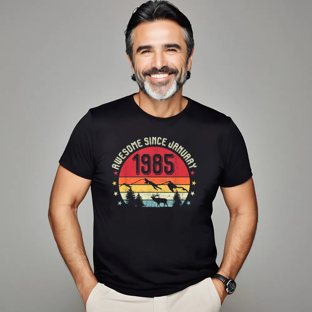 Design T-shirts Classic Crew Neck Awesome Since January 1985 Birthday Cotton Female Tees Casual Short Sleeve Tops