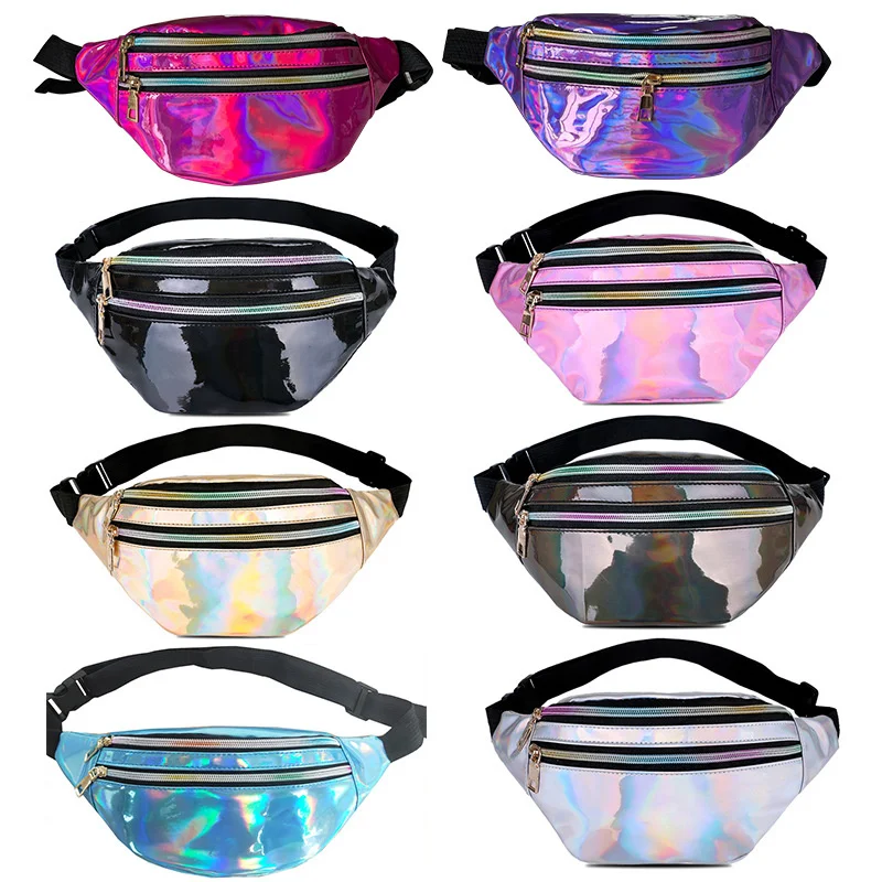 

New Holographic Fanny Pack Hologram Waist Bag Laser PU Beach Travel Banana Hip Bum Zip Waist Bags Women Belt Bag for Girls