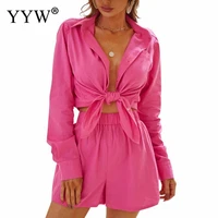 new european and american spring and summer lapel single breasted long sleeved top two piece shorts sports womens fashion suit
