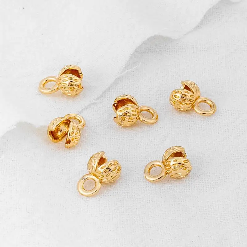 

10Pcs Brass Ends Cord Caps Fasteners Clasp Leather Crimp End Caps with Loop for Diy Beading Cord Wire Thread Jewelry Making