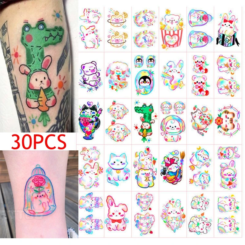 

30PCS/Set Cute Graffiti Fake Tattoo Face Arm Sticker Temporary Sticker Waterproof Water Transparent Body Art Long Lasting Tattoo