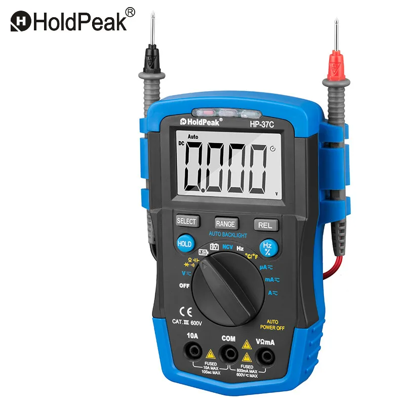 

HoldPeak HP-37C Mini Multimeter Auto Range True RMS AC/DC Voltage Digital Multimeters Temperature NCV Electrical Multimeter