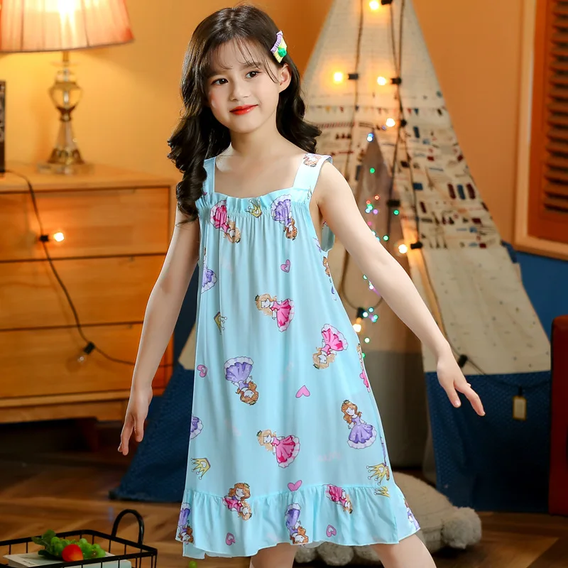 Children's Summer Spring Girls Princess Nightdress Baby Girl Pajamas Girl Nightdress Sleeveless Dress Homewear 4 6 8 10 12 Years images - 6