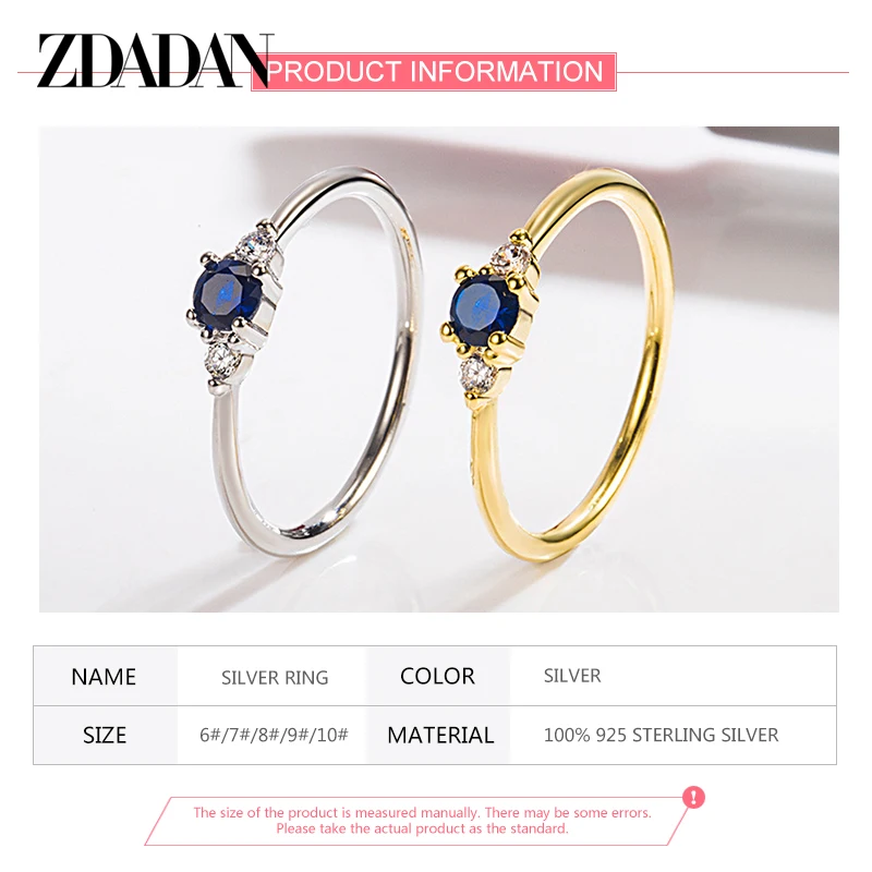 ZDADAN 925 Серебро 18 К Золото Синий Циркон Кольцо Для Женщин Свадебные Украшения (art.: 3920bf541d526) - 3920bf541d526